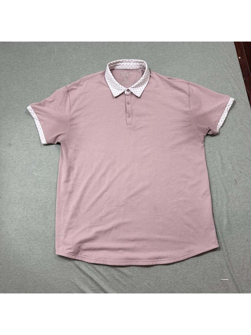 Bylt Polo Shirt Men Large Drop Cut Lux Short Sleeve Polka Dot Pale Pink 2XL